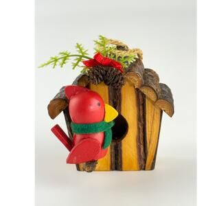 Avon Log Cabin Cutie Cardinal Ornament Vintage 1990s Christmas Tree Decor Box